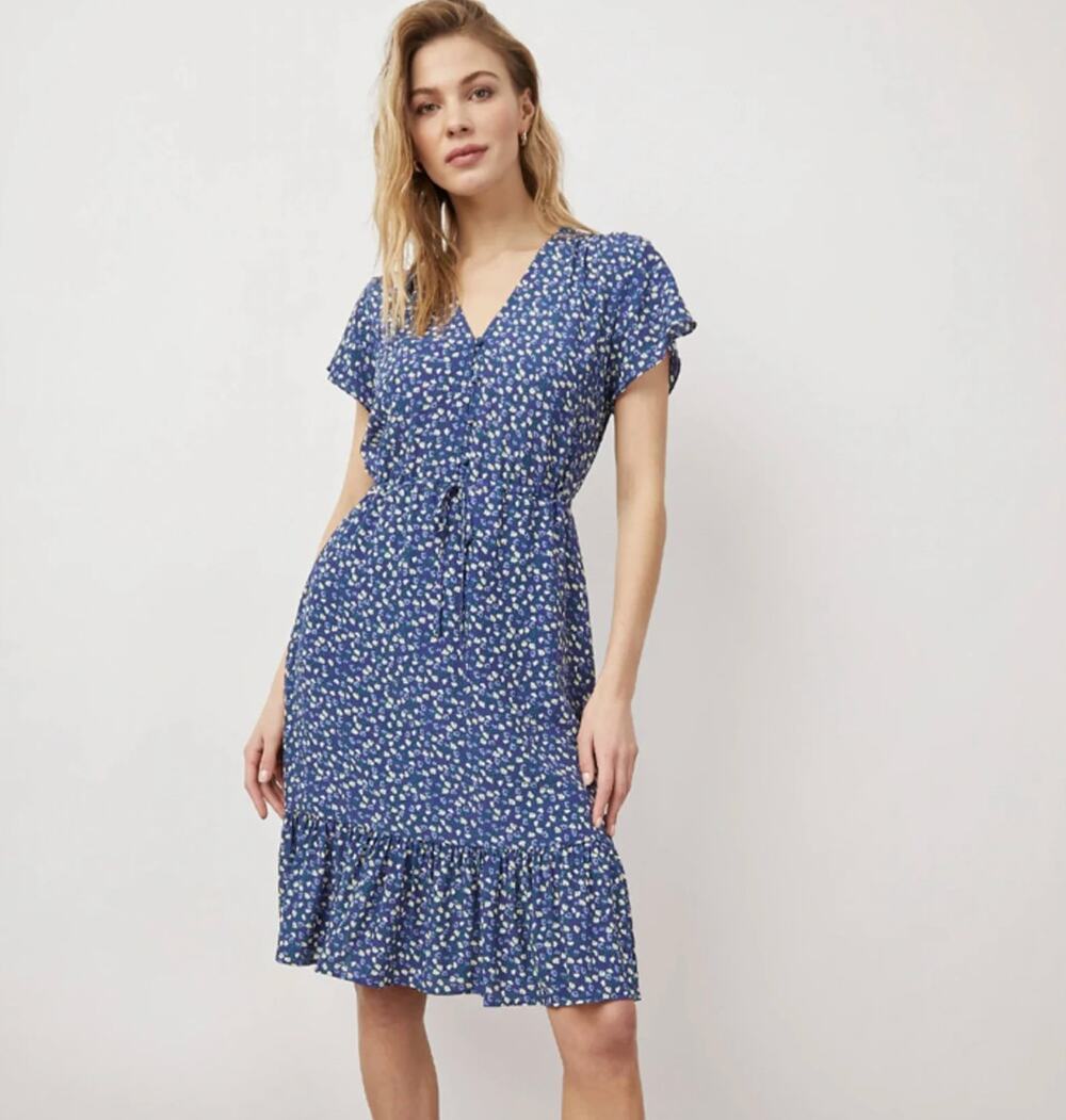 Rails Kiki Navy Ditsy Floral Crepe Short Sleeve A-Line Dress Size Medium